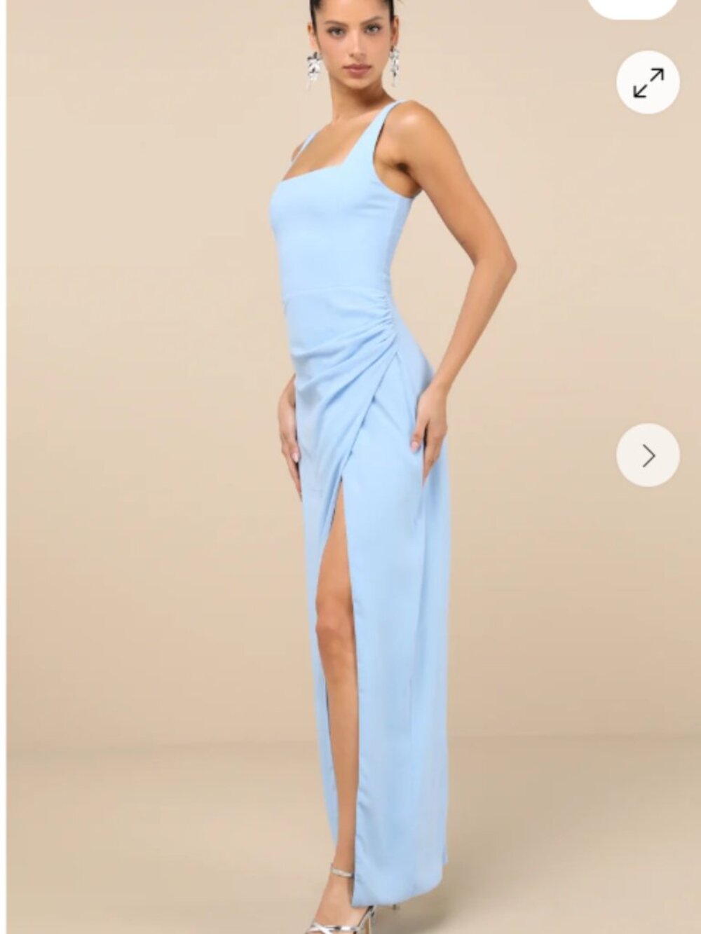 Lulus Glamorous Disposition Light Blue Ruched Maxi Dress - Size S - Picture 3 of 8